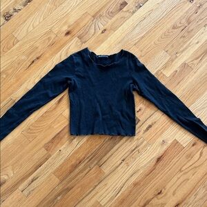 Brandy Melville Black Ribbed Lettuce-Edge Crop Top
